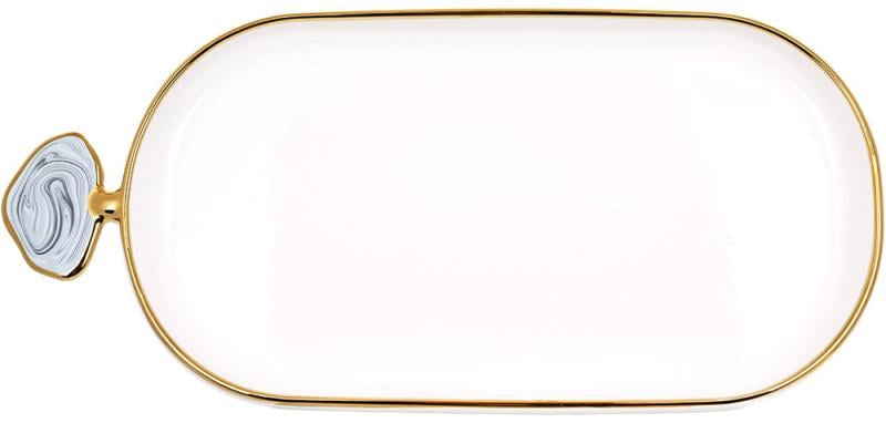 Блюдо фарфоровое Gold Lineовальное с декоративной ручкой 25,5х11,5 см Белый