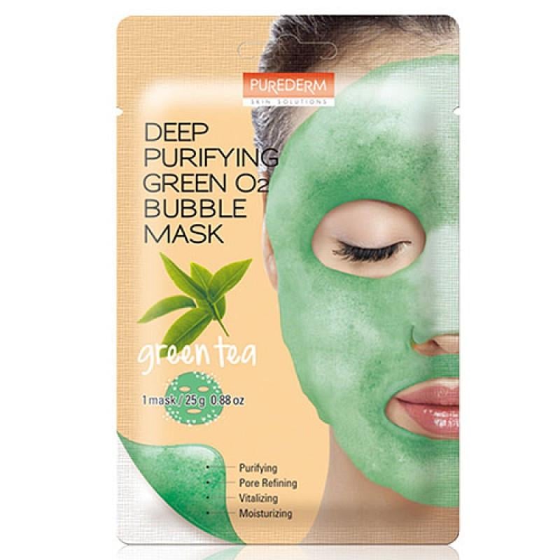 Маска піняча очищаюча Purederm Deep Purifying Green O2 Bubble Mask Green Tea зелений чай 25 г (1495618547) - фото 1