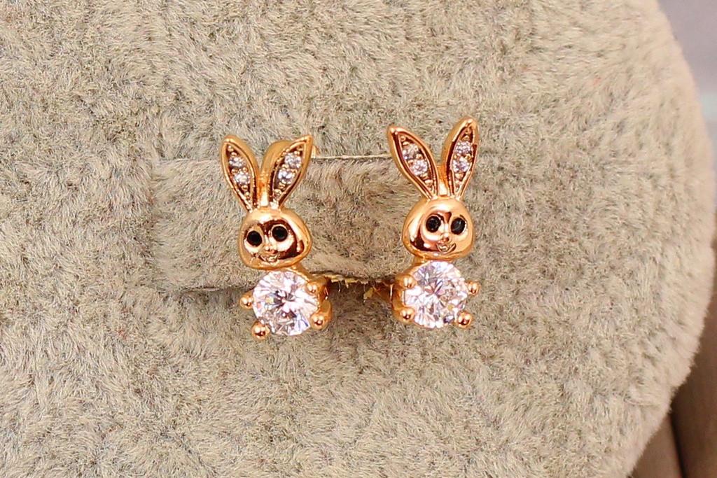Серьги детские Xuping Jewelry зайчики с белыми фианитами 10 мм. Золотистый (2417942410)