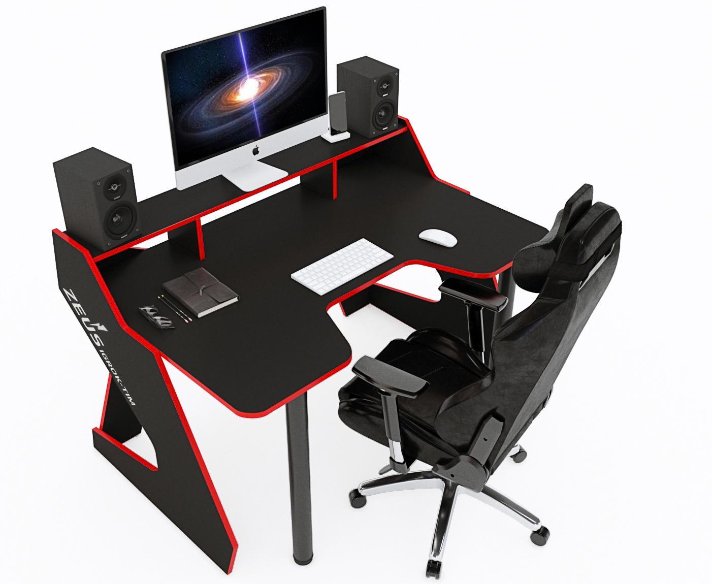 Стіл геймерський знадбудовою Zeus Igrok-Tim-2 ЛДСП Чорний/Червоний - фото 4 Стіл геймерський знадбудовою Zeus Igrok-Tim-2 ЛДСП Чорний/Червоний - фото 4