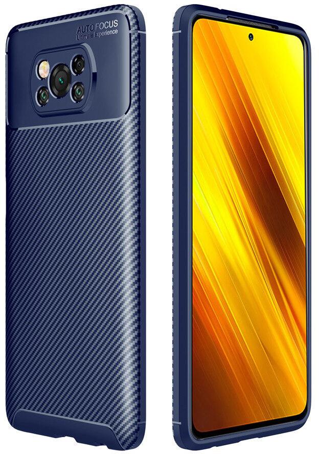 Чехол накладка Auto Focus Carbon для Xiaomi Poco X3 Blue (20066-28)