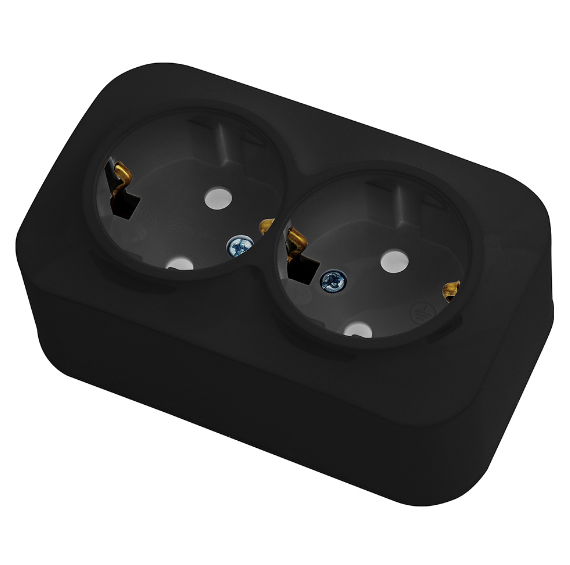 Розетка накладная двойная с заземлением EVA Черный (29126246)