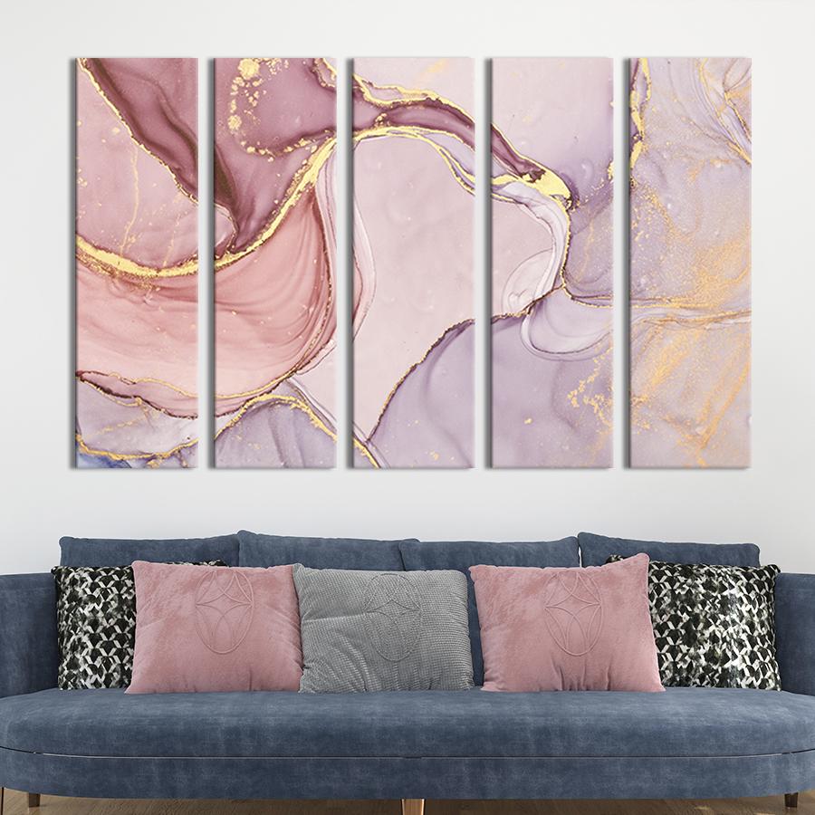 Модульная картина из 5 частей Розовый мрамор с золотом 132x80 см (45-51)