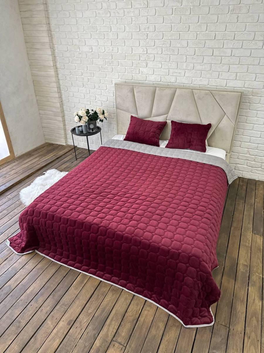 Покривало двостороннє з мікрофібри 210х230 см із подушками 2 шт. 40х60 см Бордовий (Д-cap-podush-005) - фото 4