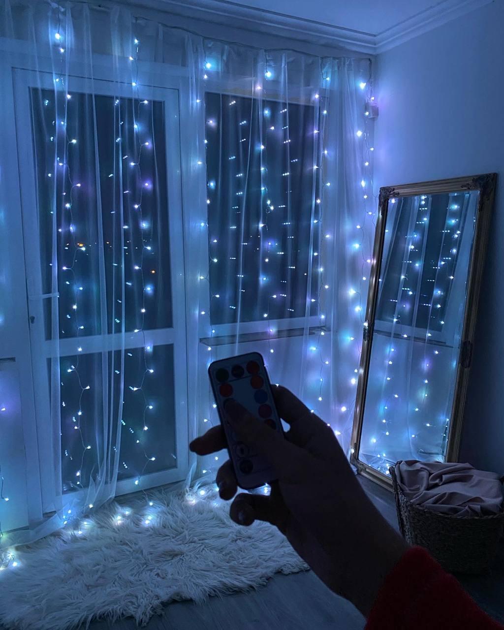 Штора світлодіодна RGB з пультом управління від мережі 8 кольорів 3x3 м (1276) - фото 5