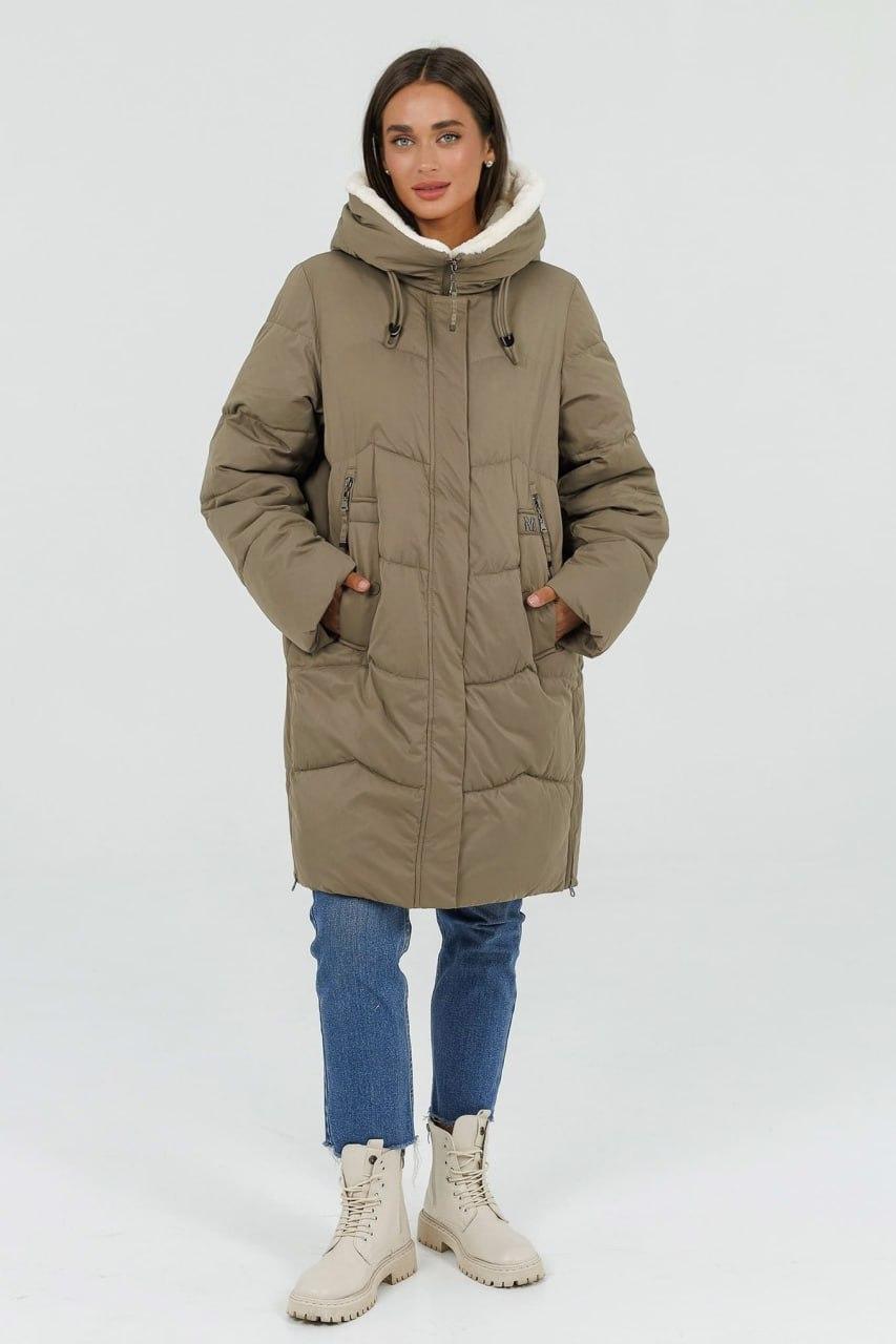 Пуховик-кокон 7254b з хутром р. 52 Хакі - фото 3 Пуховик-кокон 7254b з хутром р. 52 Хакі - фото 3