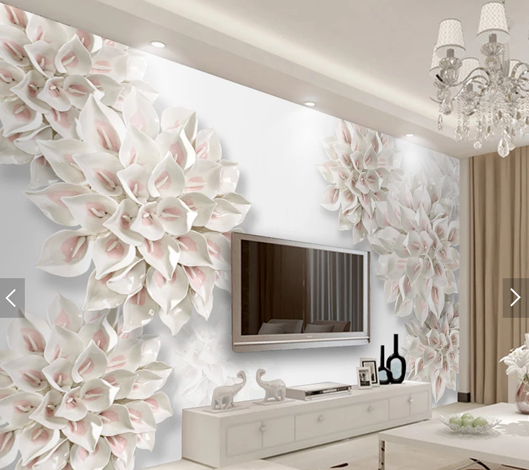 Фотообои 3D флизелиновые цветочные для спальни/зала/кухни Белые георгины
