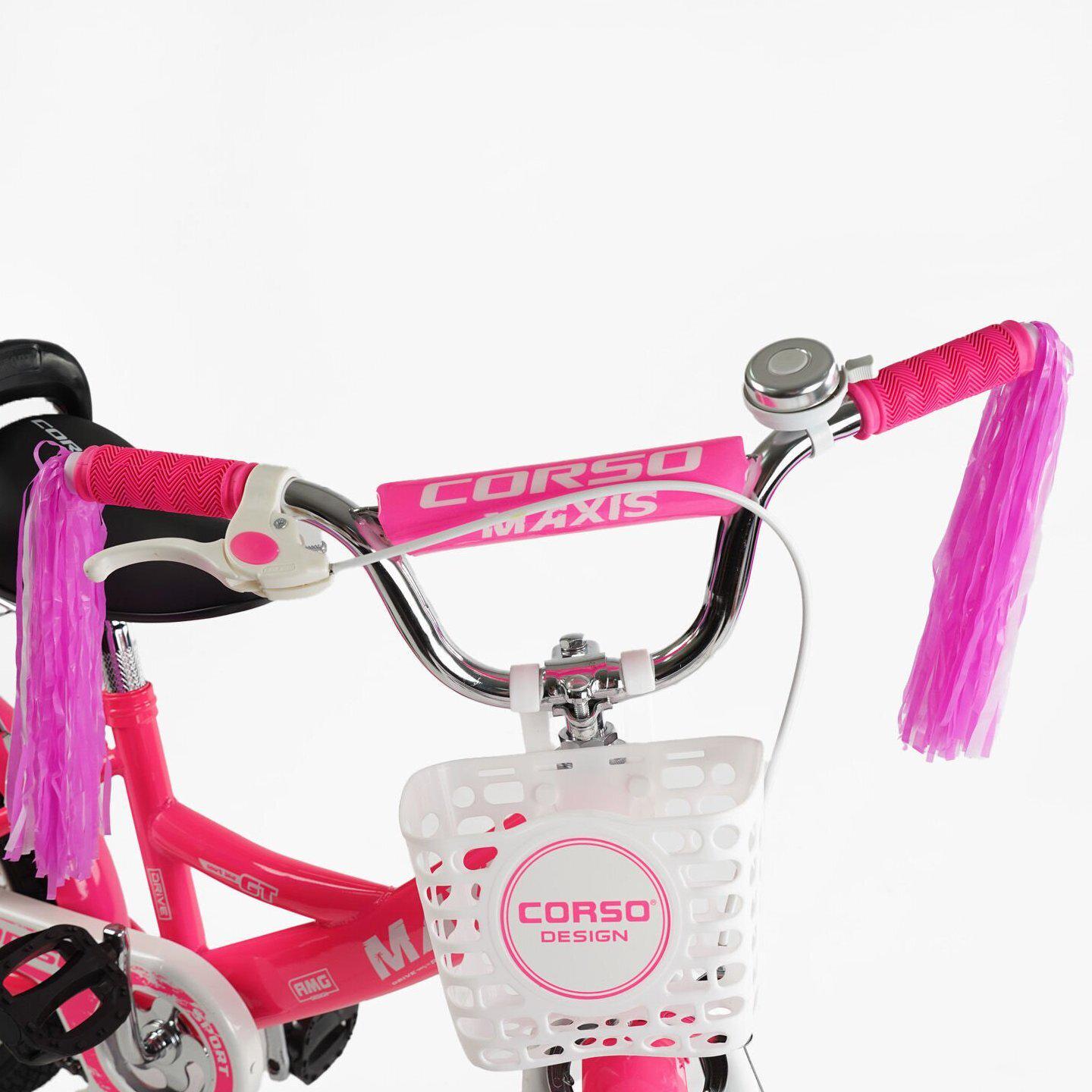 Велосипед двоколісний Corso MAXIS 14" для дівчинки з кошиком та багажником Малиновий - фото 5