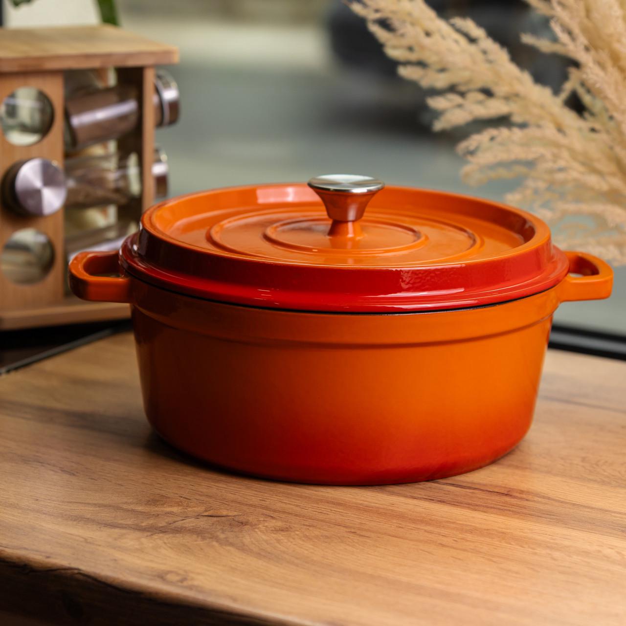 Кокотница чугунная эмалированная 6 л Оранжевый (HP-FLG-6 ORANGE)