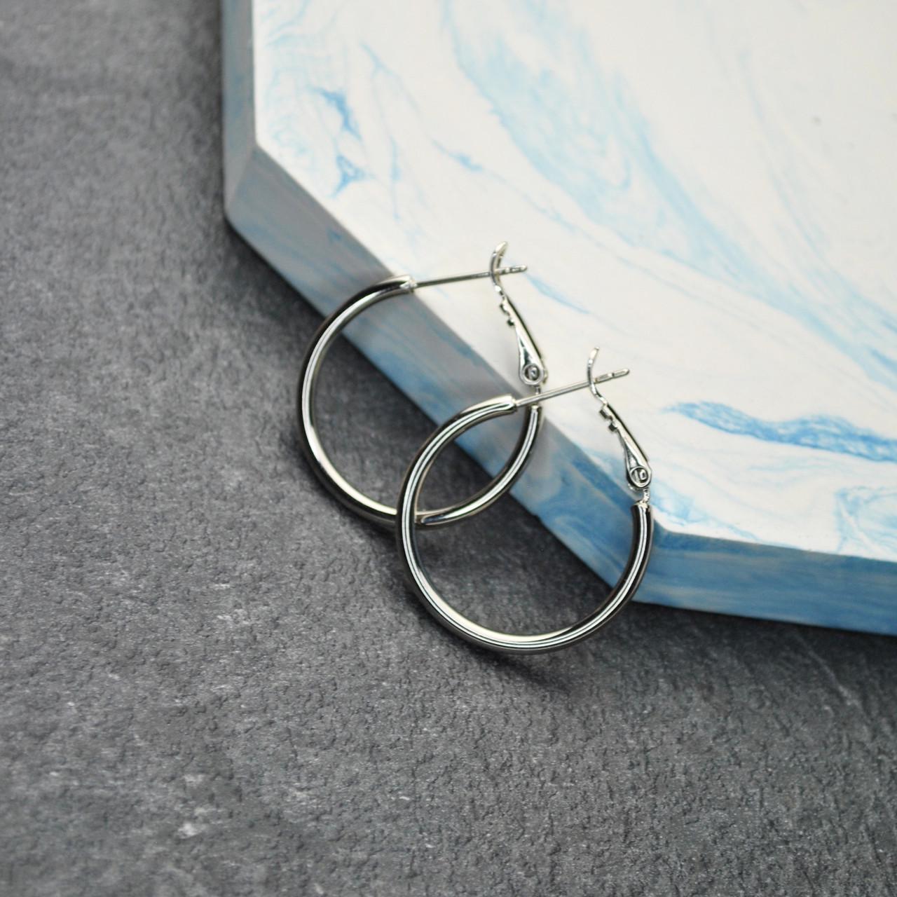 Сережки-кольца конго медицинская сталь родий 2,6 см (x011)