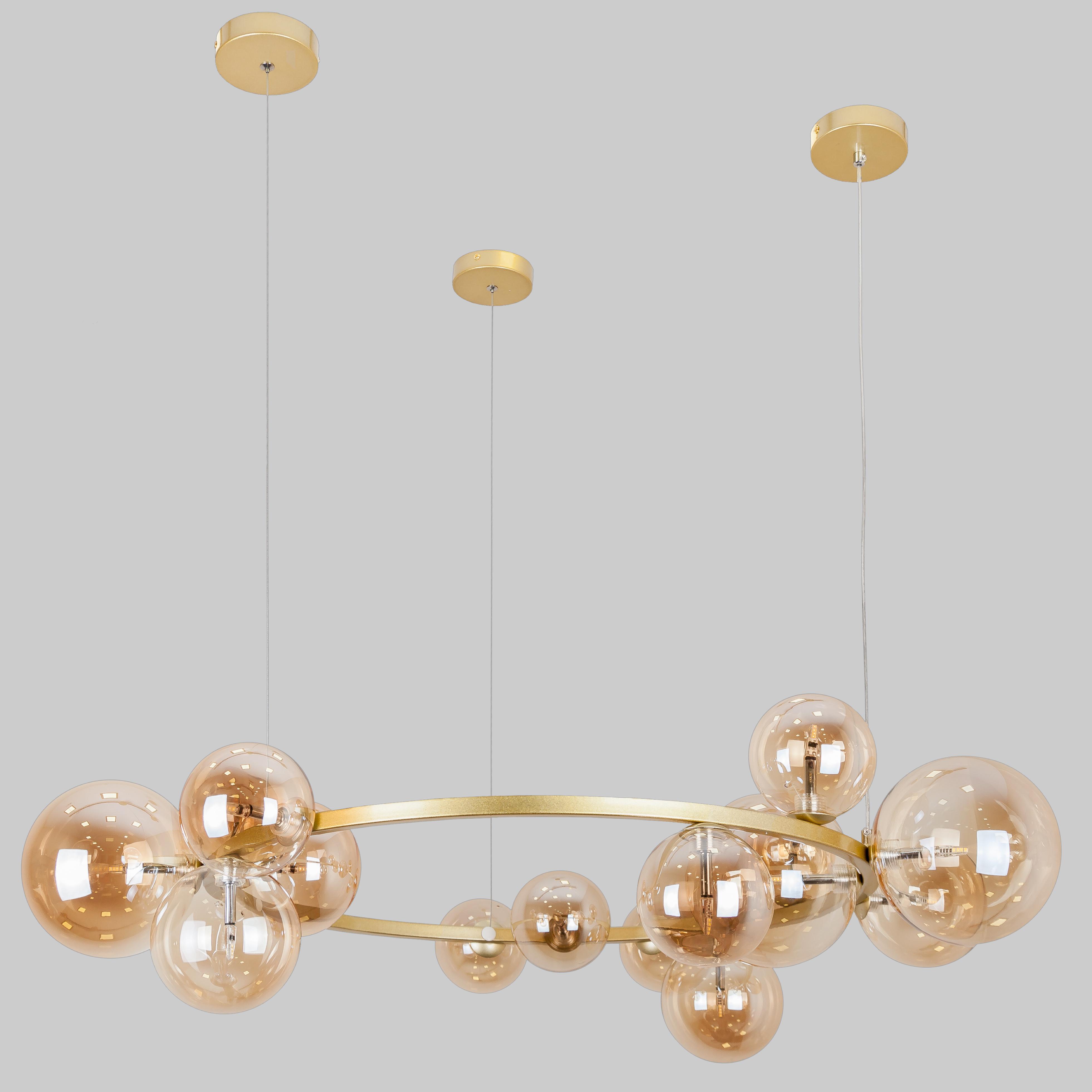 Люстра круглая из шаров на 15 ламп 85 см Золотой (918-LP267-15 GD+BR)