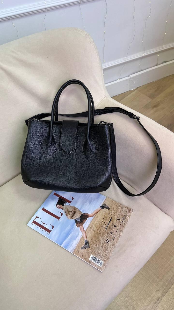 Сумка шкіряна з регульованим ременем на плече Чорний (S442)