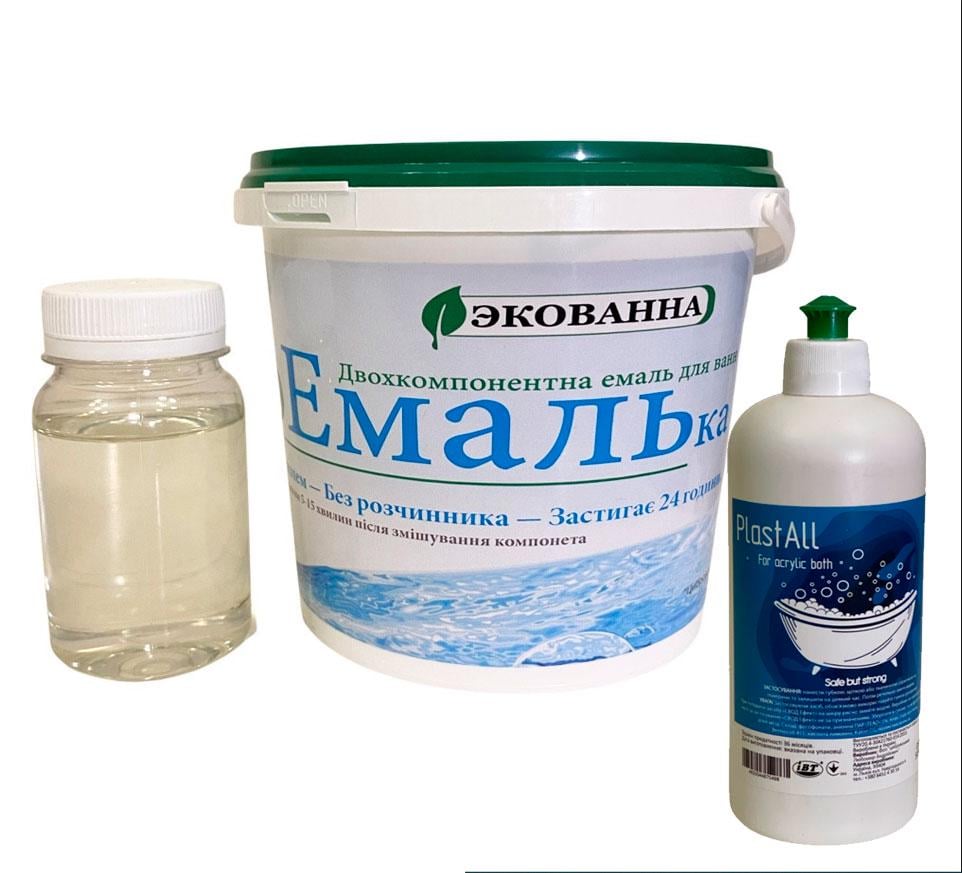 Эмаль для ванн реставрации ЭкоЭмалька 1000 г с моющим средством Plastall Белый глянец (15175677)