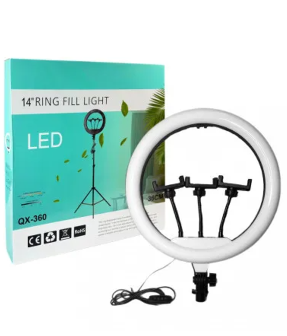 Лампа кольцевая Ring Fill Light QX-360 LED с тремя держателями для смарфона 36 см (2425632581) - фото 1