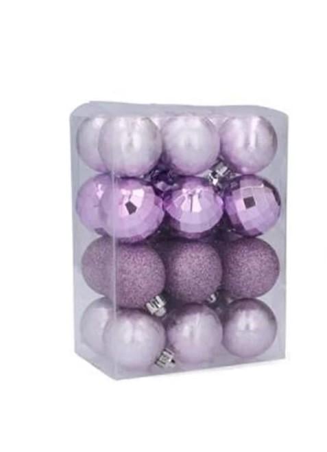 Набор шаров пластиковых новогодних 24 шт. D-4 см Фиолетовый (43110)