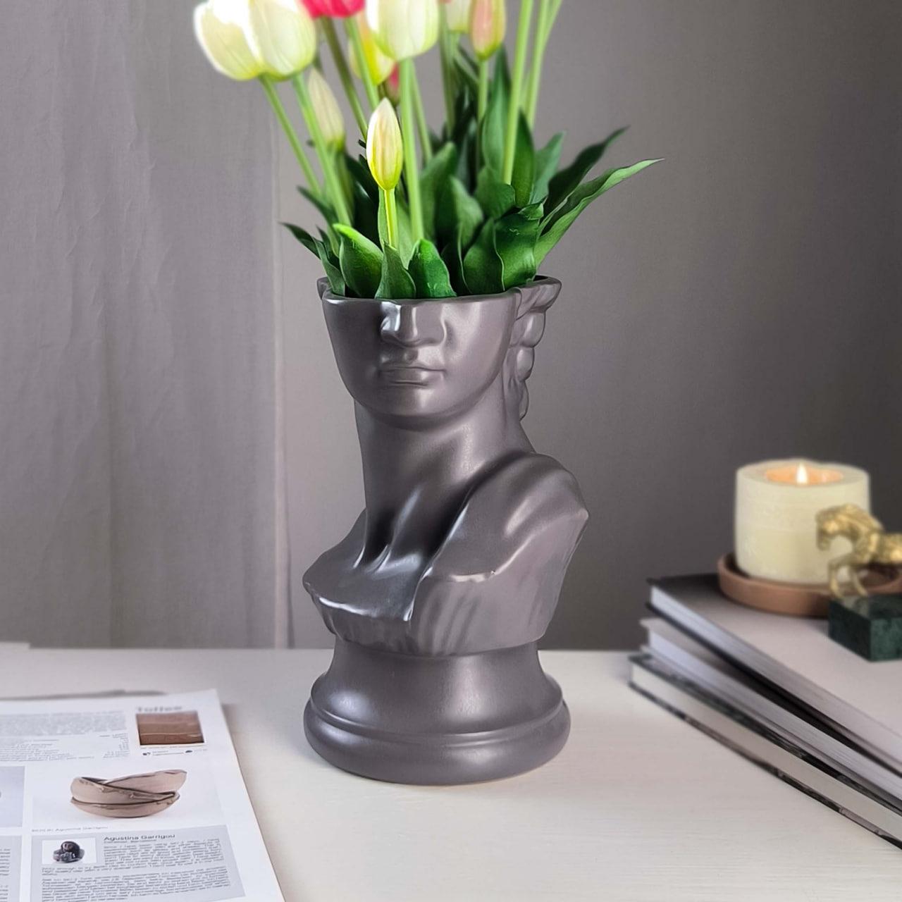 Ваза керамическая для комнатных растений Rezon Давид 24 см Серый (2687618035)