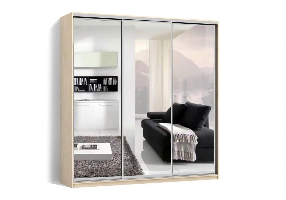 Шкаф-купе Luхe 3 двери Зеркало/Зеркало/Зеркало CLS-II 2400х2200х450 мм Дуб молочный (13291)