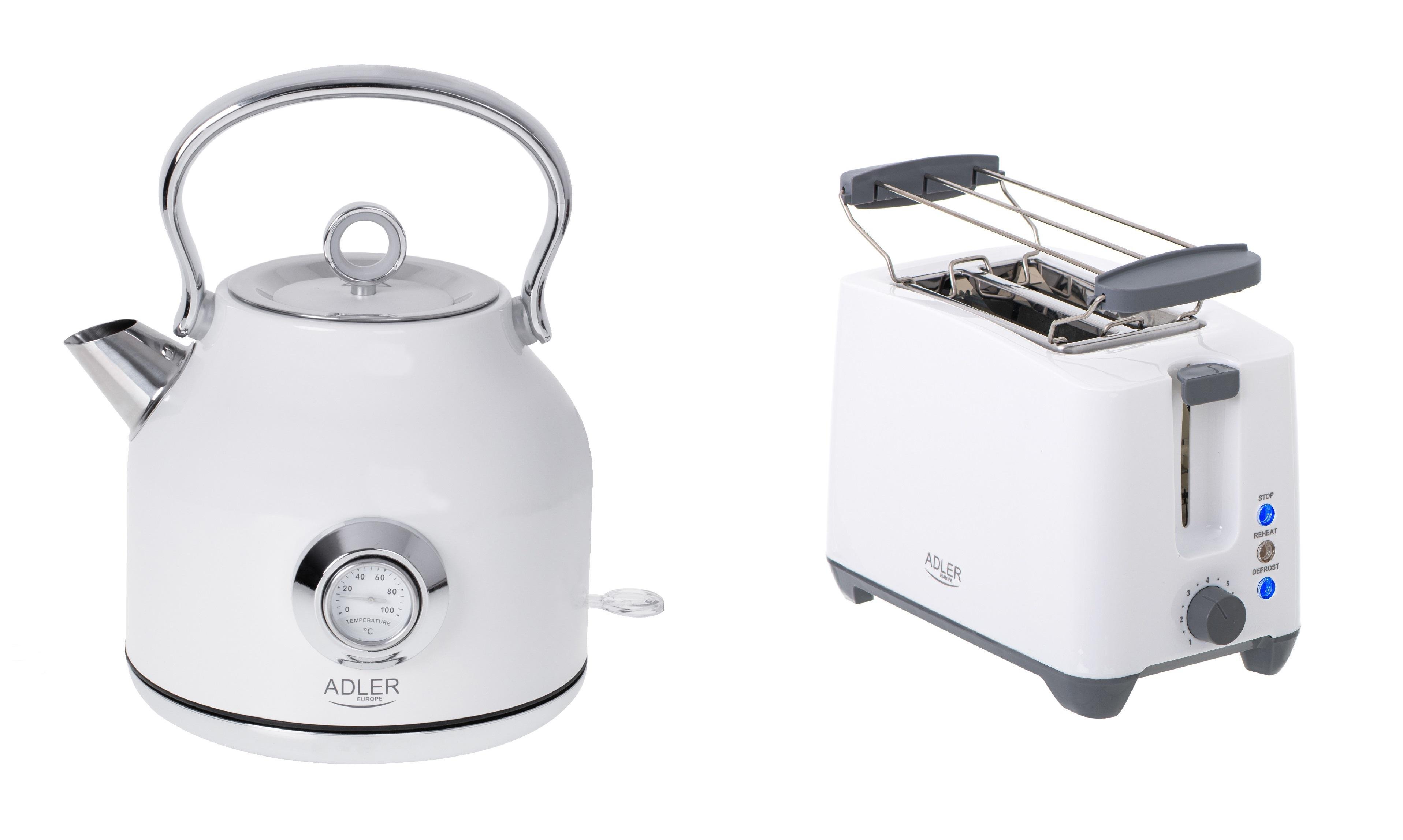 Комплект из электрочайника Adler AD 1346 и тостера Adler AD 3216 White