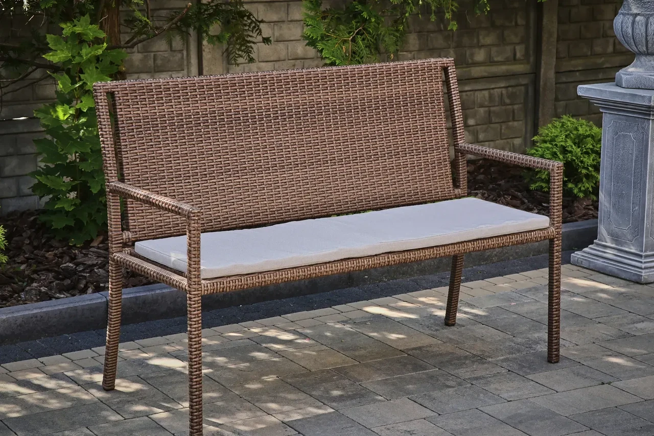 Диван садовий двомісний Емма плетений з техноротангу з ручками на металевому каркасі 130 см Табако (CNT00013120)