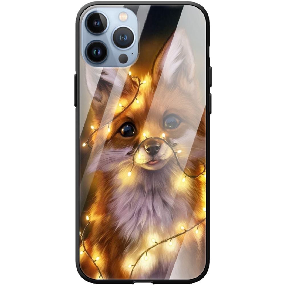 Чехол BoxFace iPhone 13 Pro Рождественская лиса Черный силикон со стеклом (43365-up2399-43867)