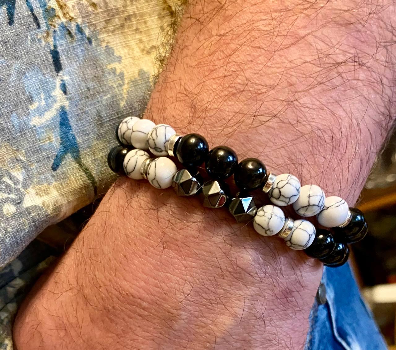 Браслеты LITAURS из натурального камня агат/говлит/гематит d 8 мм М 15-17 см Черный (250211) - фото 2