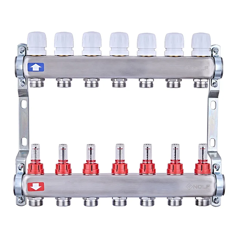 Коллекторный блок с расходомерами Nolf NF.2100-07S 1" 7 выходов нержавеющая сталь (NF3021)