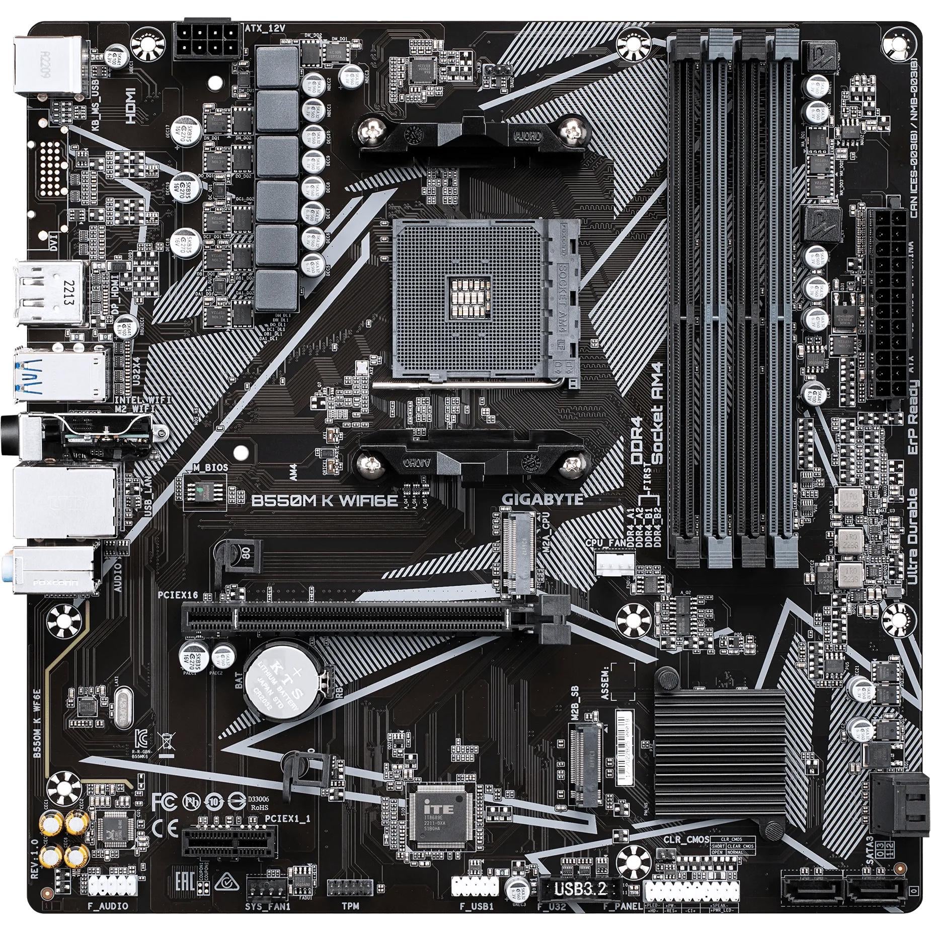 Материнская плата Gigabyte B550M K WIFI6E Micro-ATX sAM4 AMD B550 4xDDR4 2xM.2 4xSATA DP HDMI GbE Black (35226954)