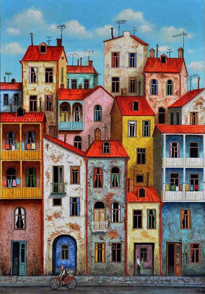 Алмазна мозаїка Різнокольорові будиночки DIY-FH212 повна викладка 30x40 см (26585)