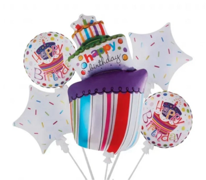 Набор воздушных шаров фольгированных Happy Birthday 5 шт. (2990372885)