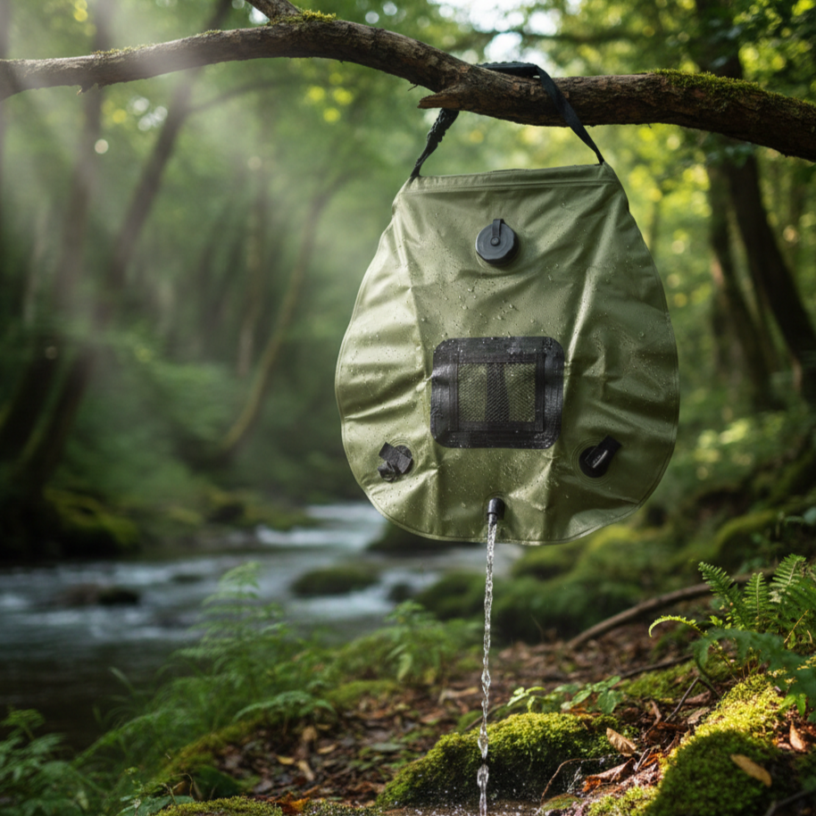 Портативний підвісний душ для кемпінгу та дачі об'ємом 20 л із ПВХ душова сумка для води із шлангом 40 см Зелений (HP-B-1)
