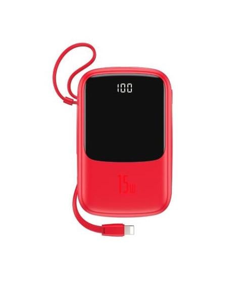 Повербанк УМБ Baseus QPow 15W USB-C USB-A out 3A with cable to Lightning 10000 mAh Red (PPQD-B09)