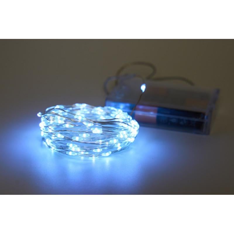 Гирлянда на батарейках 5 м 100LED холодный белый батарейки 3АА IP20 (720520)