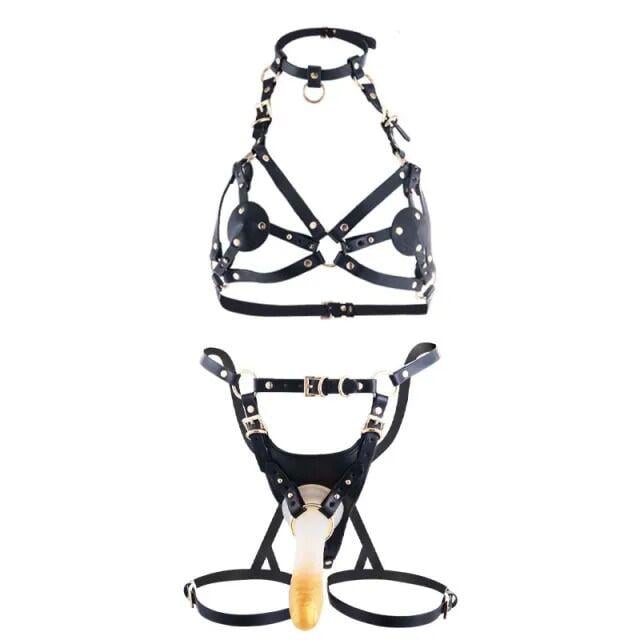 Упряжь со страпоном LOCKINK SEVANDA Queen Sheba Set with Golden Dildo