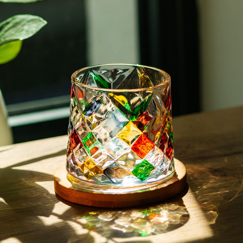 Склянка-дзига для віскі з бамбуковою підставкою 300 мл Різнокольоровий (HP1604) - фото 2