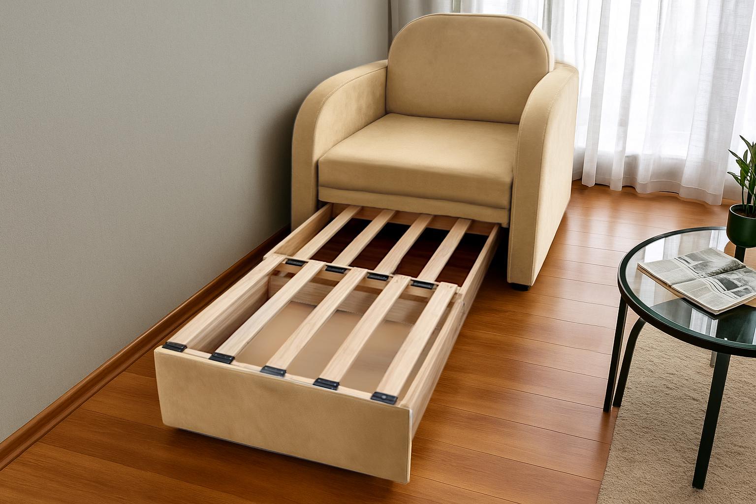 Кресло-диван мягкое раскладное Tobi Sho Дрим велюр Mars 1140х850х830 мм 02/Бежевый - фото 2