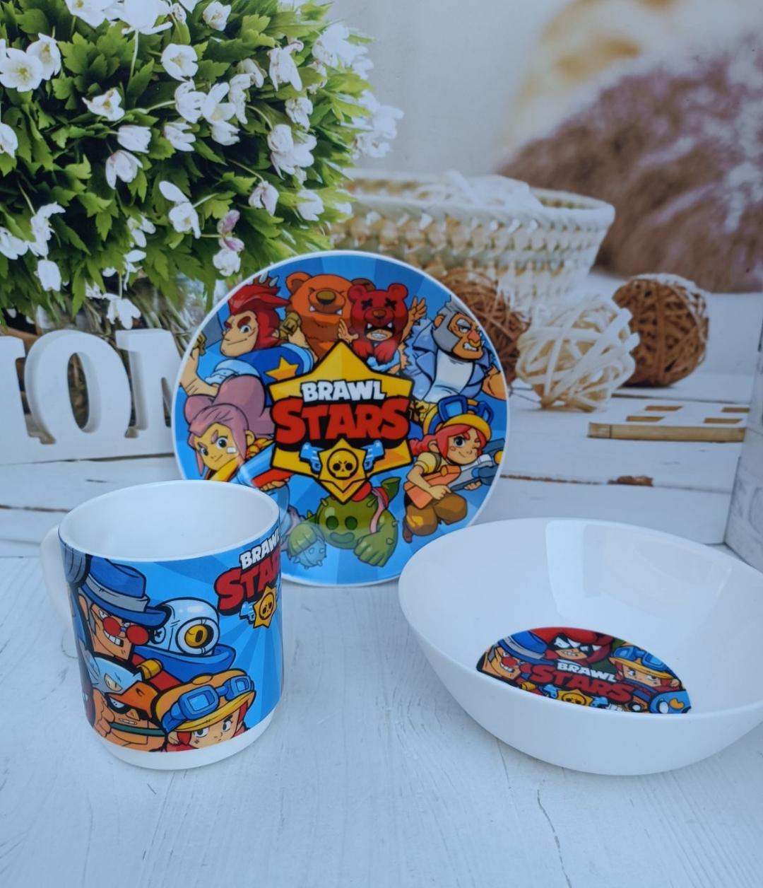 Детский набор столовой посуды Brawl Stars стеклокерамика 3 пр. (21065079)