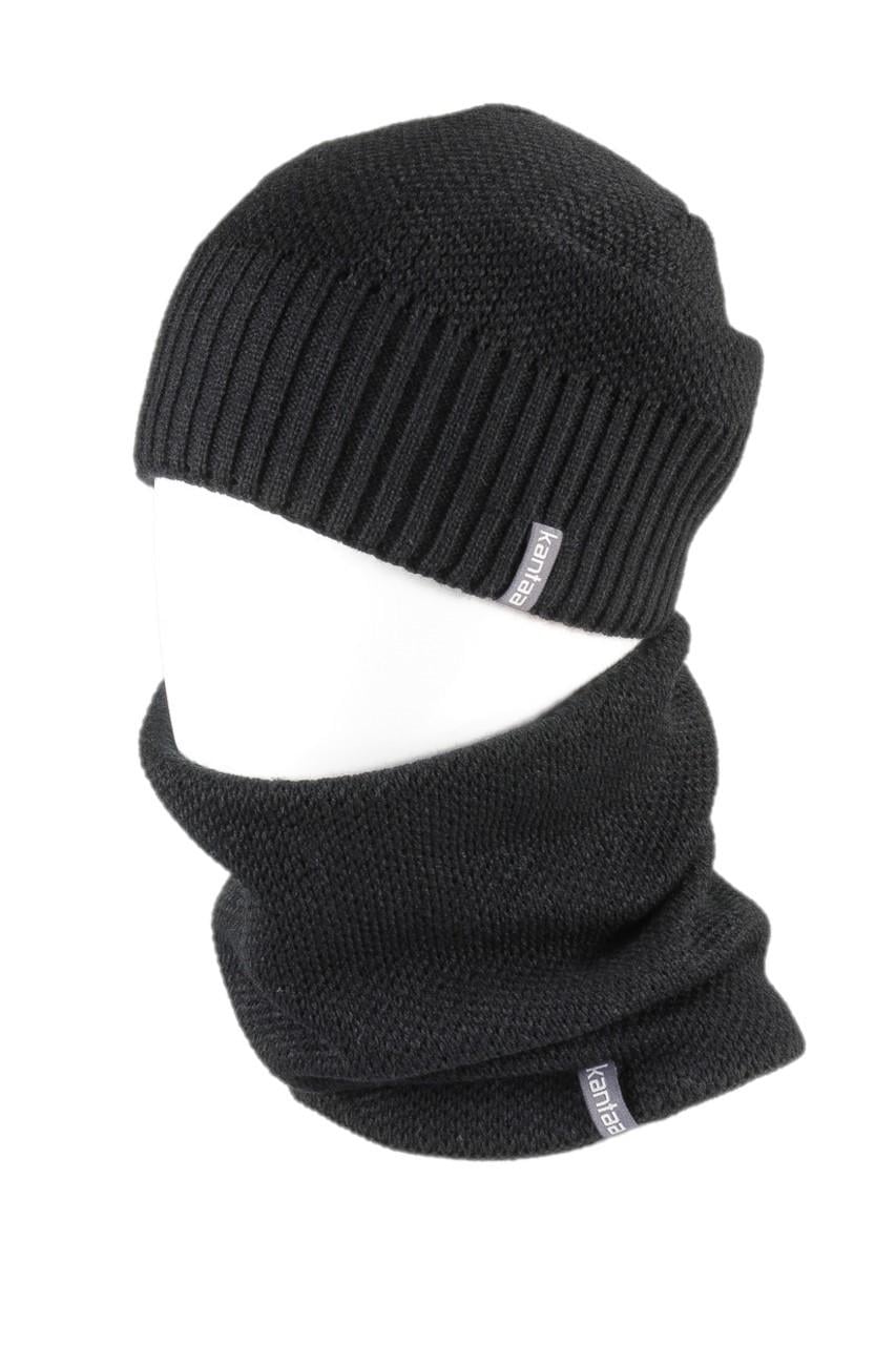 Вязаная шапка Кahta Fashion Hat с Buff снуд унисекс р. 57-58 Черный (OC-057)