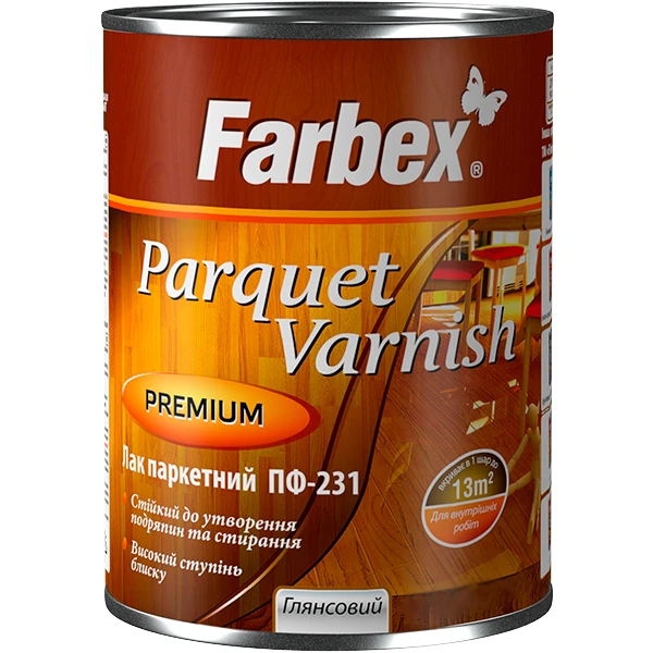 Лак паркетный Farbex ПФ-231 глянцевый бесцветный 2,5 л (2792905921)