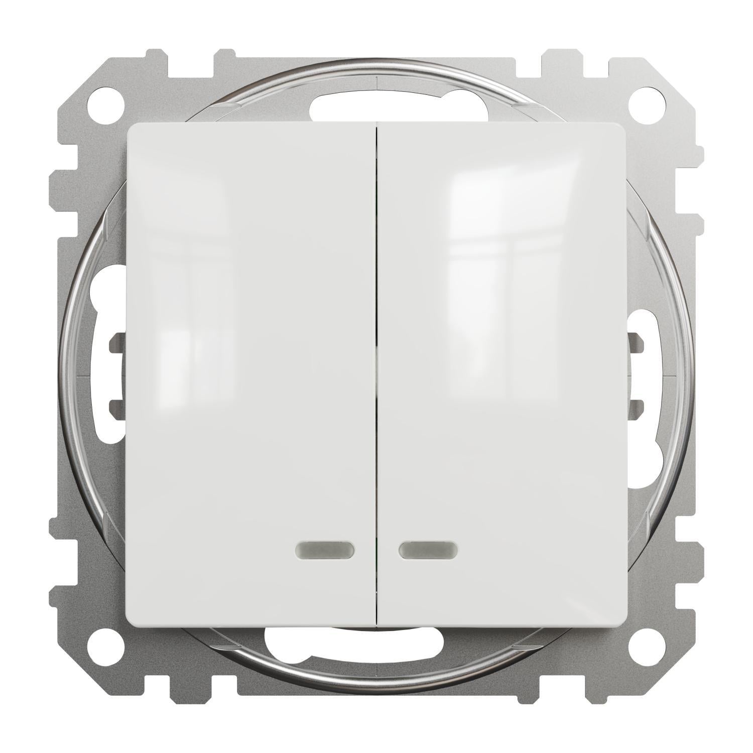 Выключатель двухклавишный Schneider Electric Sedna Design с синей подсветкой Белый (00000023695) Выключатель двухклавишный Schneider Electric Sedna Design с синей подсветкой Белый (00000023695)