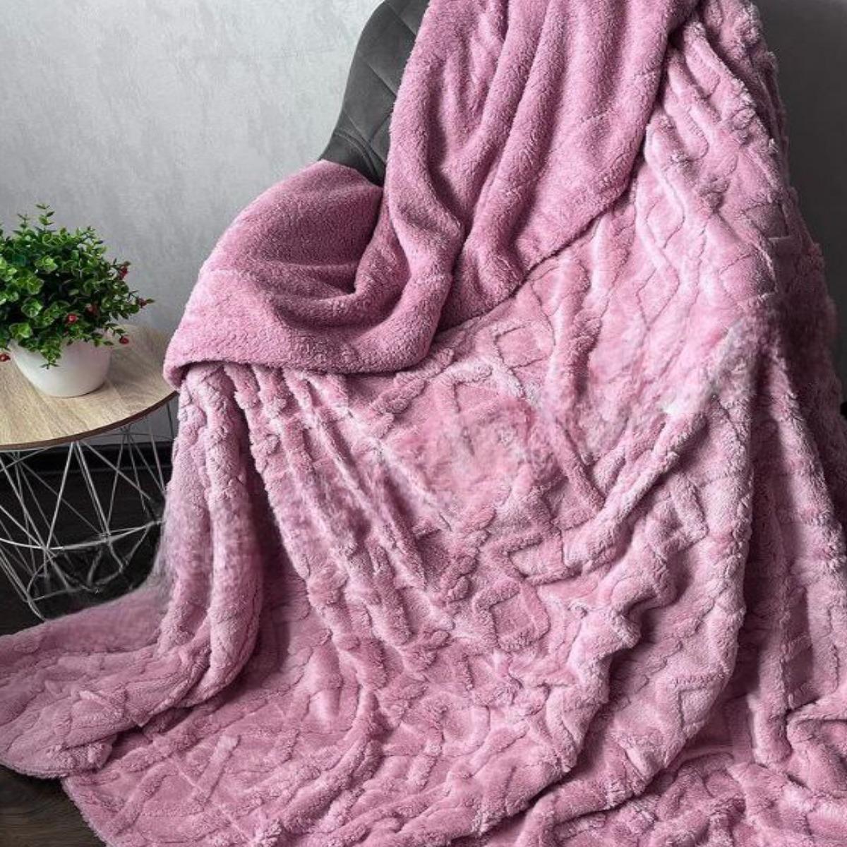 Плед пушистый Koloco Ромбик двухспальный 180х220 см Розовый (37247) Плед пушистый Koloco Ромбик двухспальный 180х220 см Розовый (37247)