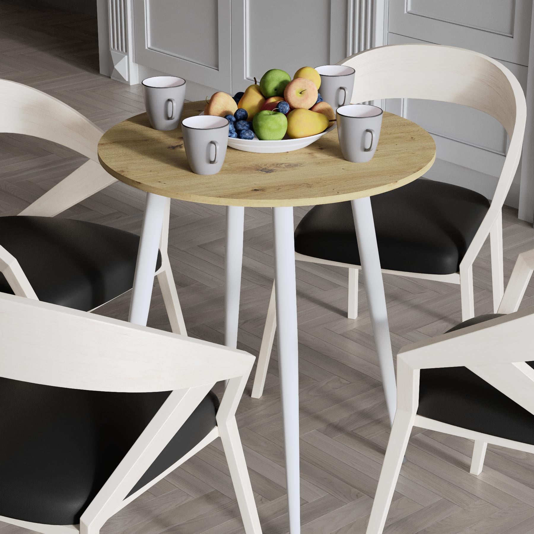 Обідній стіл круглий Ferrum-decor OPTIMA 4 ніжки конусні метал/ДСП 16 мм 750x670x670 мм Білий/Дуб Артизан (FRD-107460)