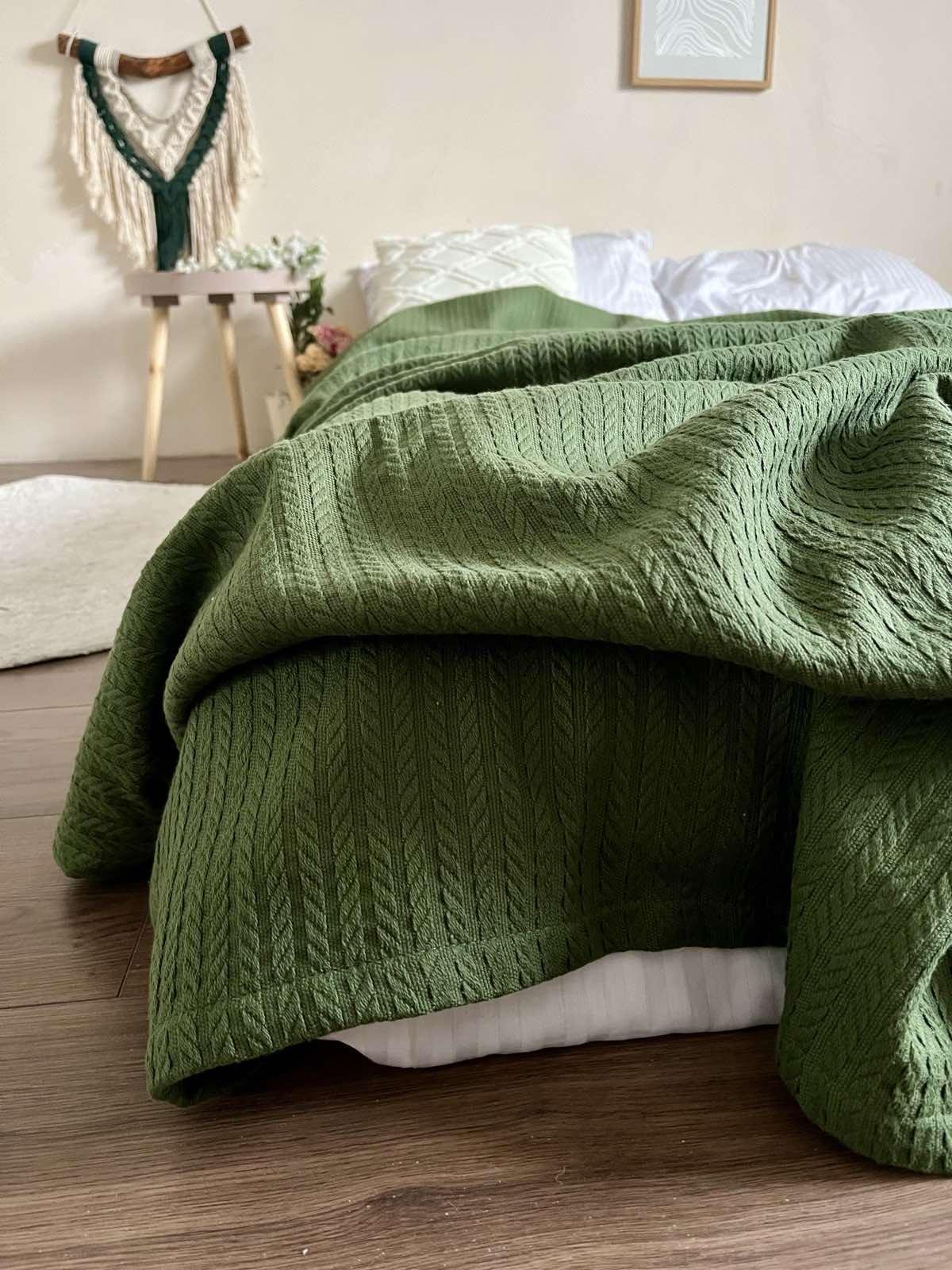 Покрывало хлопковое Косичка 230х260 см Зеленый (18093892)