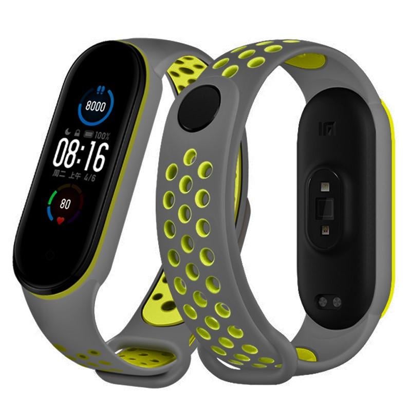 Ремешок для фитнес-браслета Xiaomi Mi Band 5/6/7 Nike Dessgn Темно-серый/Лайм (1434465361)