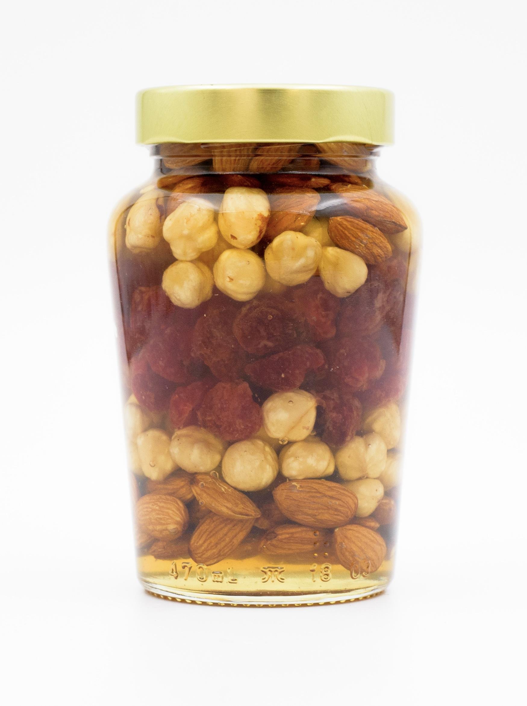 Горіхи з медом LOVE HONEY Медова вишня фундук/мигдаль/сушена вишня та травневий мед без цукру 570 г