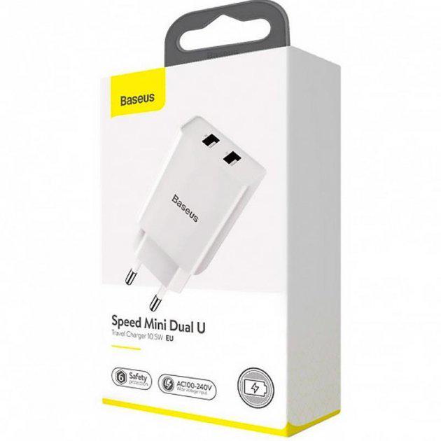 Адаптер мережевий Baseus Speed ​​Mini 2A 10,5W CCFS-R02 White (6e530aff) - фото 4