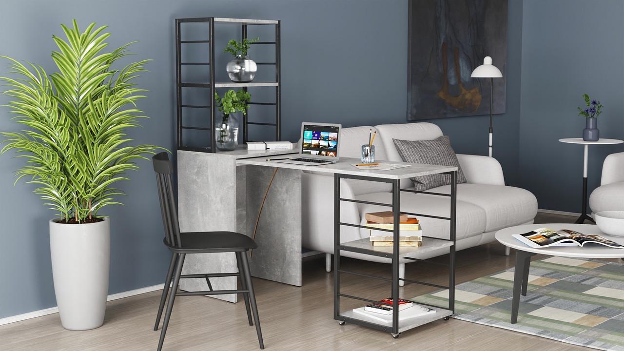 Стіл-тумба трансформер Ferrum-decor Смарт 3/2 з етажеркою метал/ДСП 16 мм 1430x1450x600 мм Чорний/Бетон (FRD-105122) - фото 10