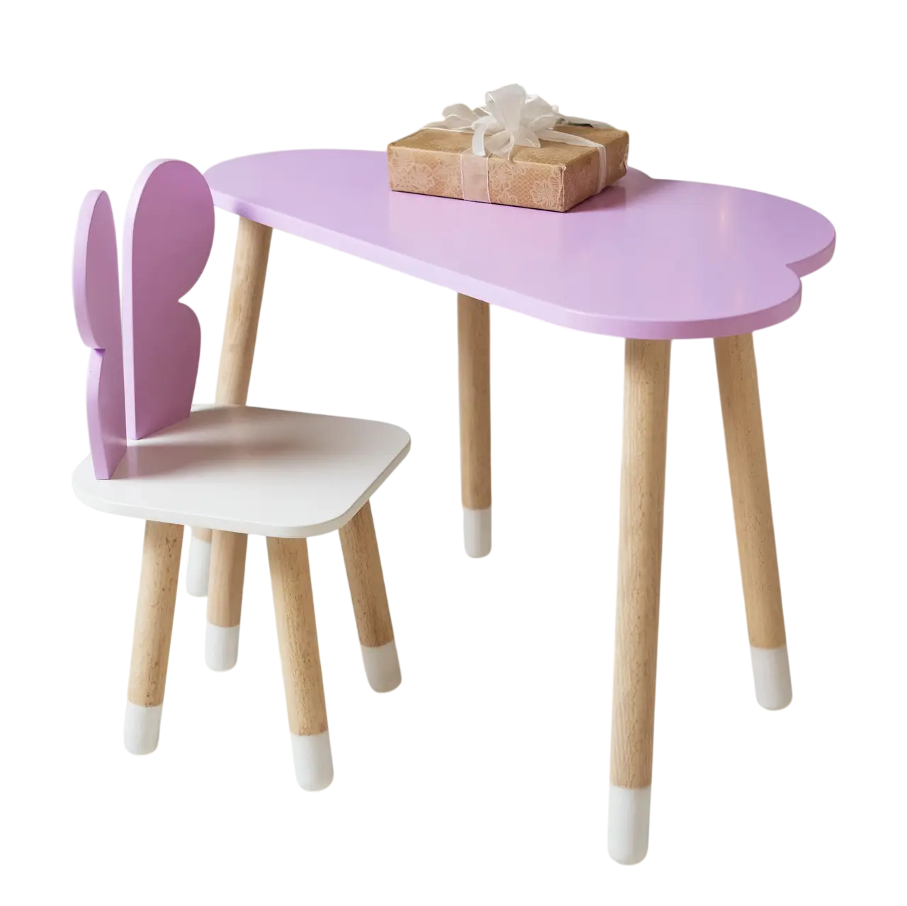 Набор детский столик со стульчиком Бабочка деревянная 46х60х45 см Бело-фиолетовая (150-7-992522)