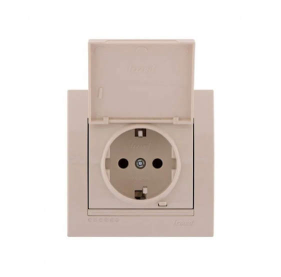 Розетка одинарная с крышкой Lezard Deriy с заземлением Кремовый (26294394)