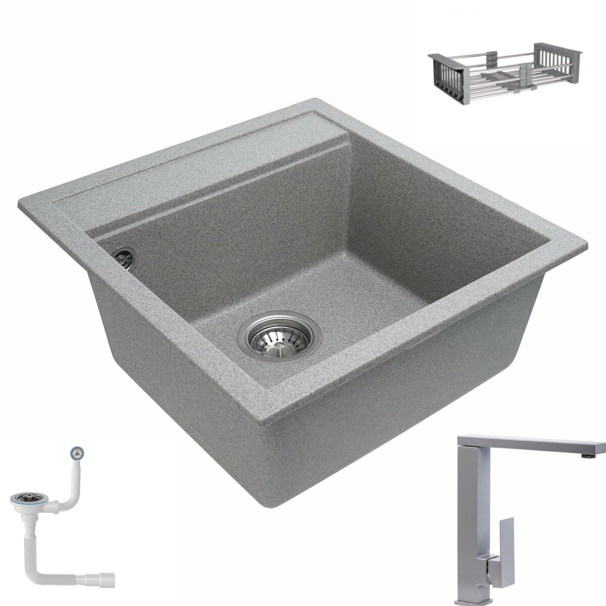 Мойка для кухни гранитная Platinum Fiesta 5149 матовая Серый/Металлик (5149-8569S)