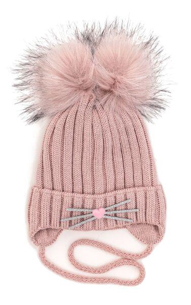 Шапка дитяча для дівчаток Аліса D803 фліс 48-52 см Пудровий